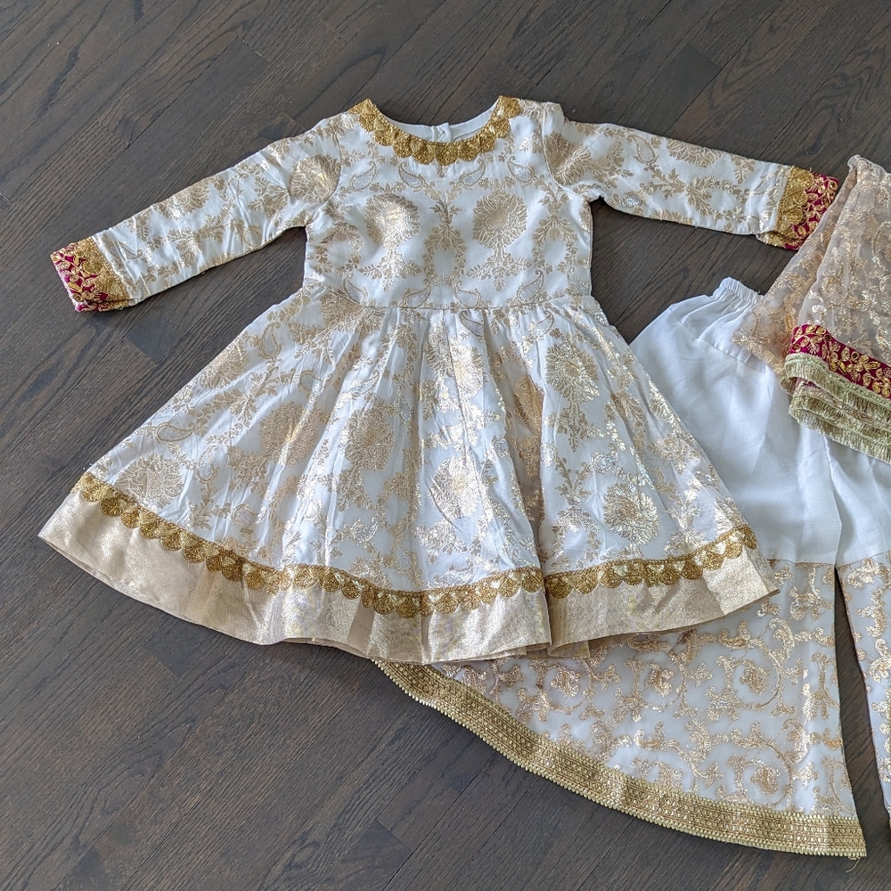 Kids Girls 3-Piece Stitched Pakistani Sharara Style Outfit, 6-8 Years - Picture 3 of 13